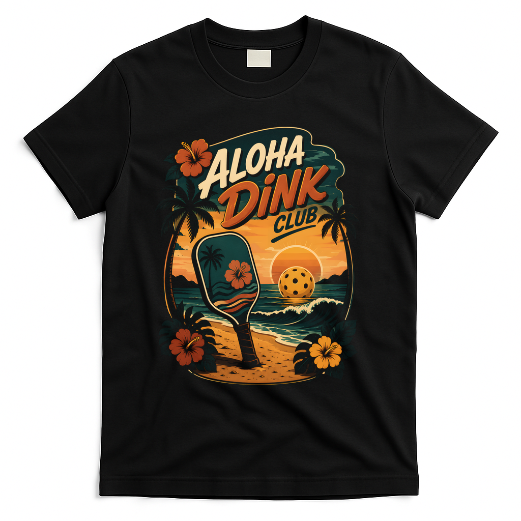 Aloha Dink Club Pickleball Funny T-Shirt - Black