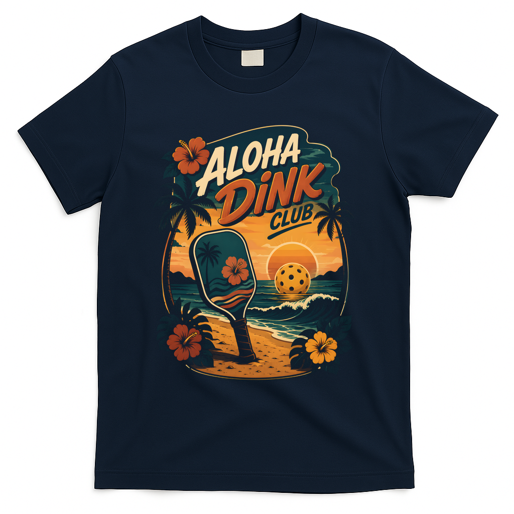 Aloha Dink Club Pickleball Funny T-Shirt - Navy