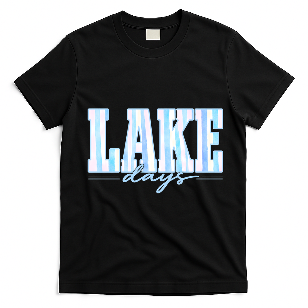 Ake Days Striped Summer Preppy Cottage Coastal T-Shirt - Black