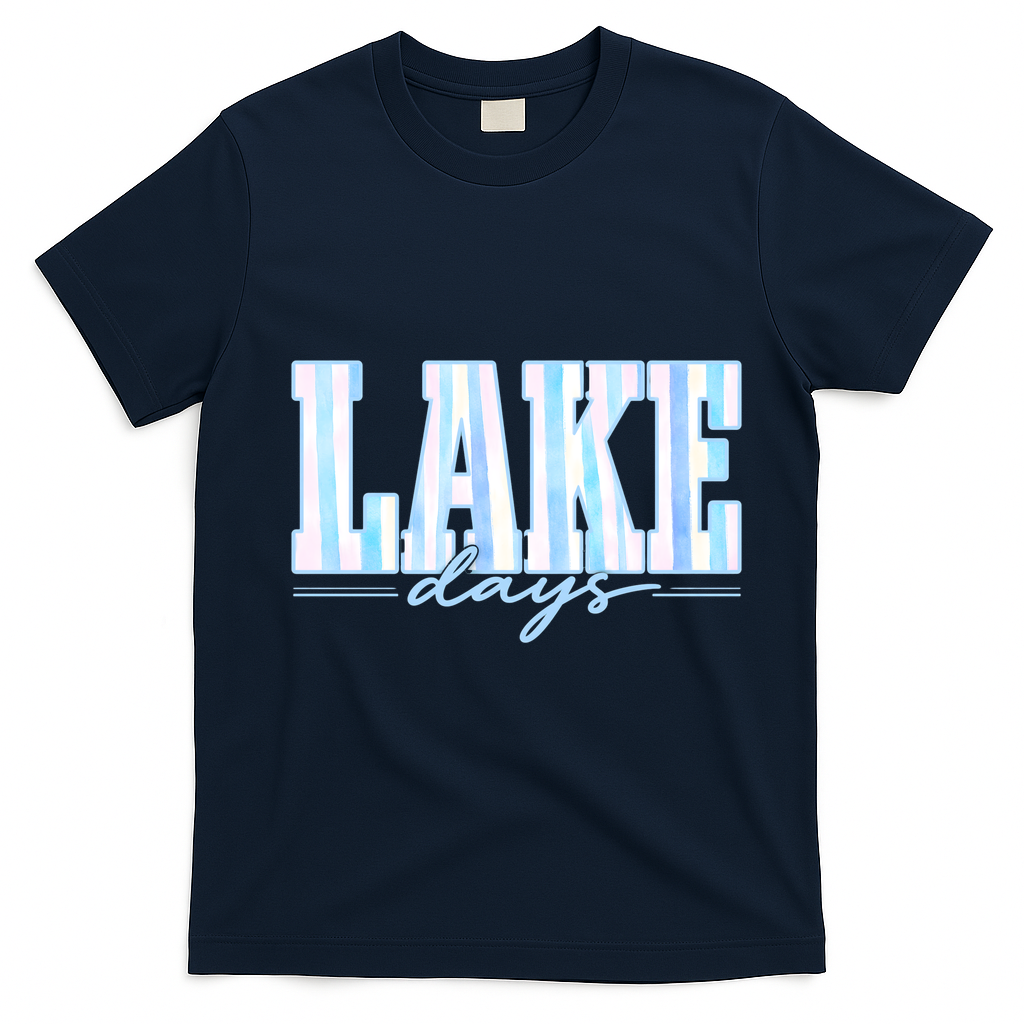 Ake Days Striped Summer Preppy Cottage Coastal T-Shirt - Navy Blue