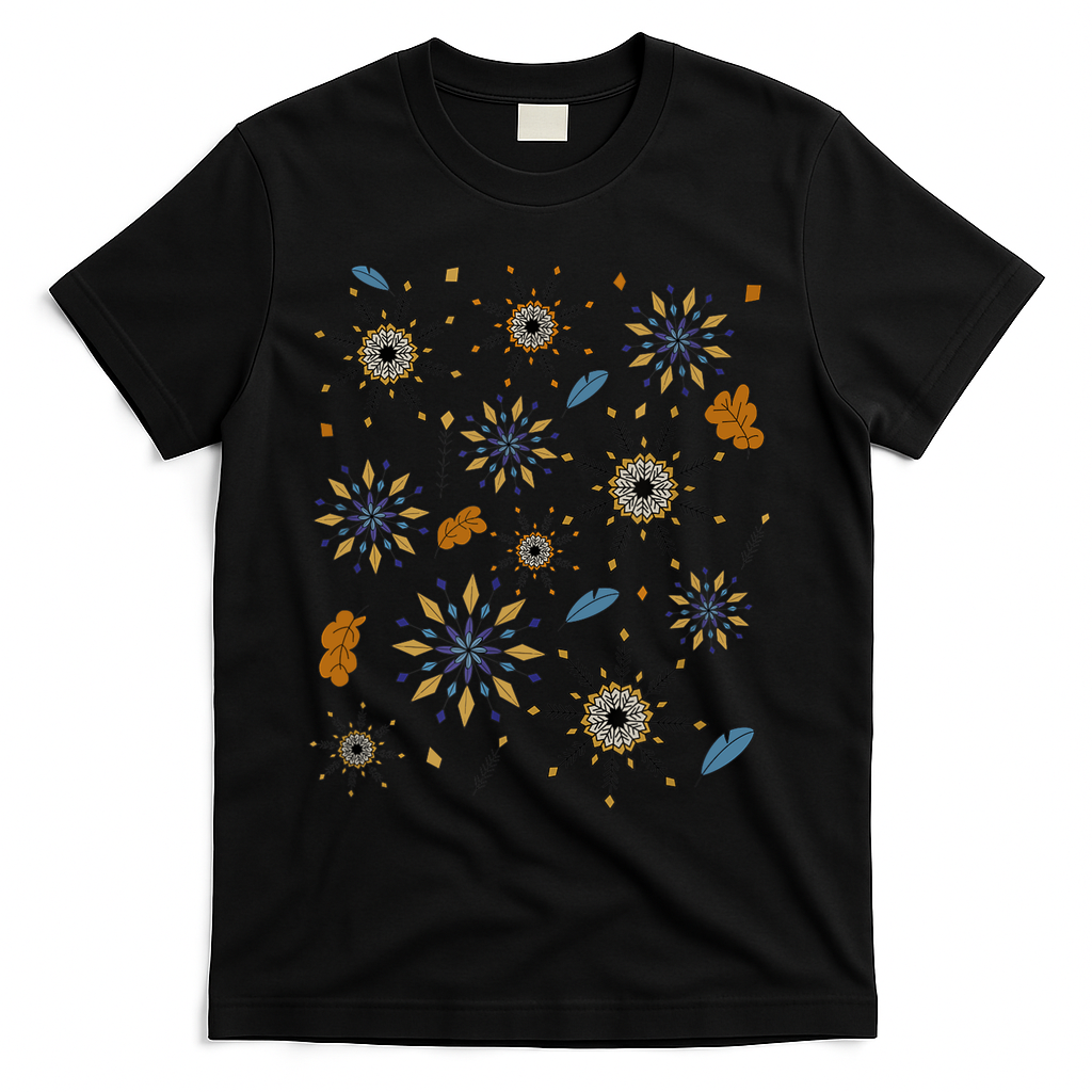 Autumn Fall Inspired Design Falling Leaves Nature Bird T-Shirt - Black