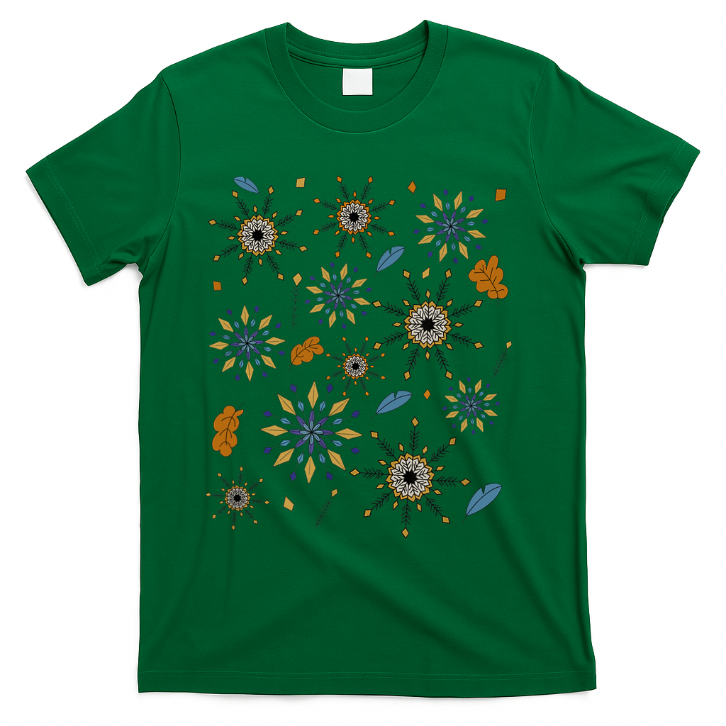 Autumn Fall Inspired Design Falling Leaves Nature Bird T-Shirt - Green