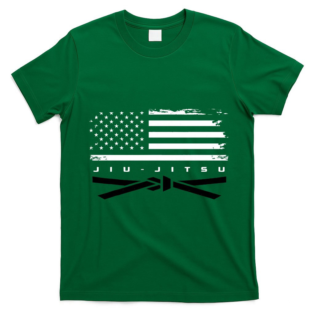 American Flag Jiu Jitsu Black Belt Ranking Bjj Jiujitsu T-Shirt - Irish Green