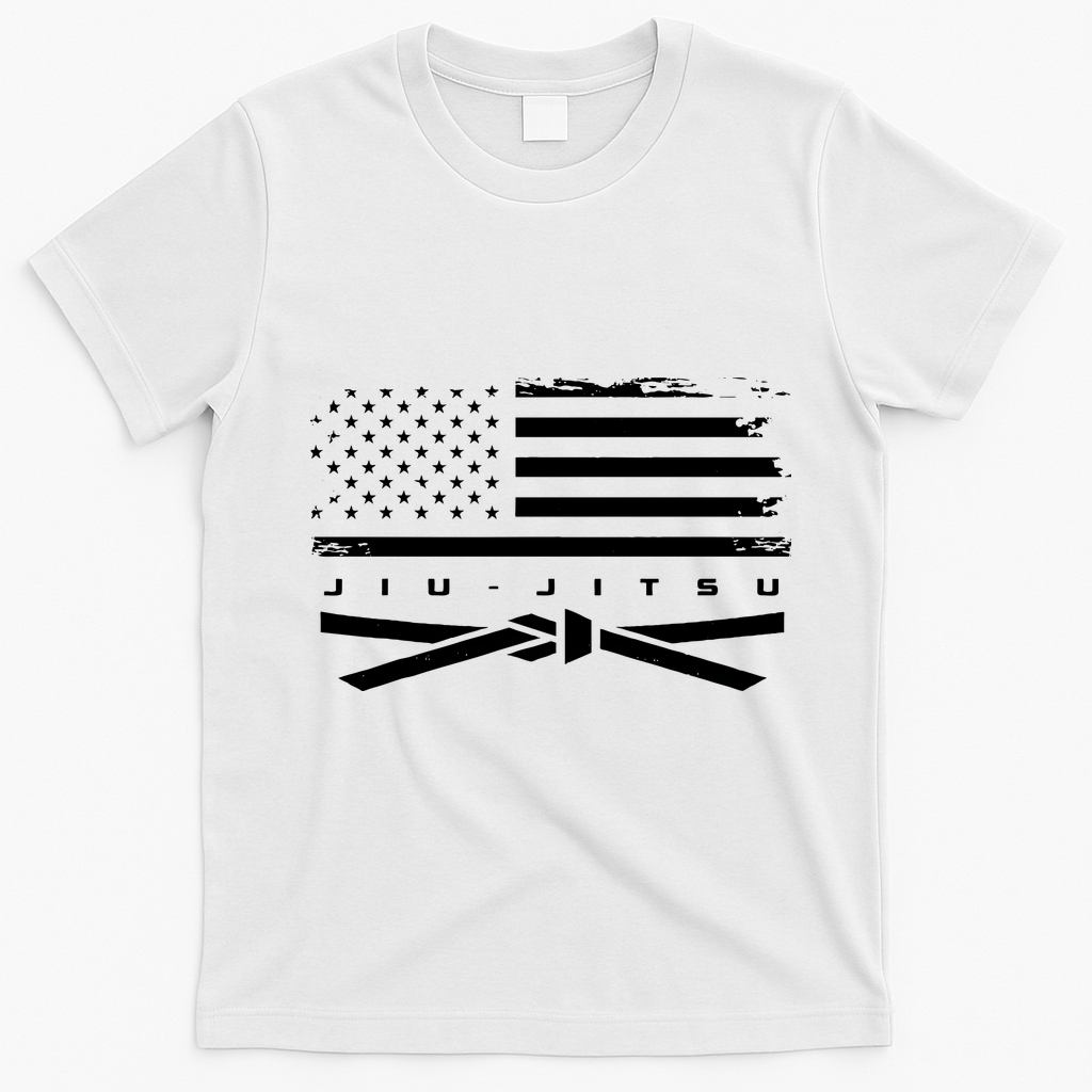 American Flag Jiu Jitsu Black Belt Ranking Bjj Jiujitsu T-Shirt - White