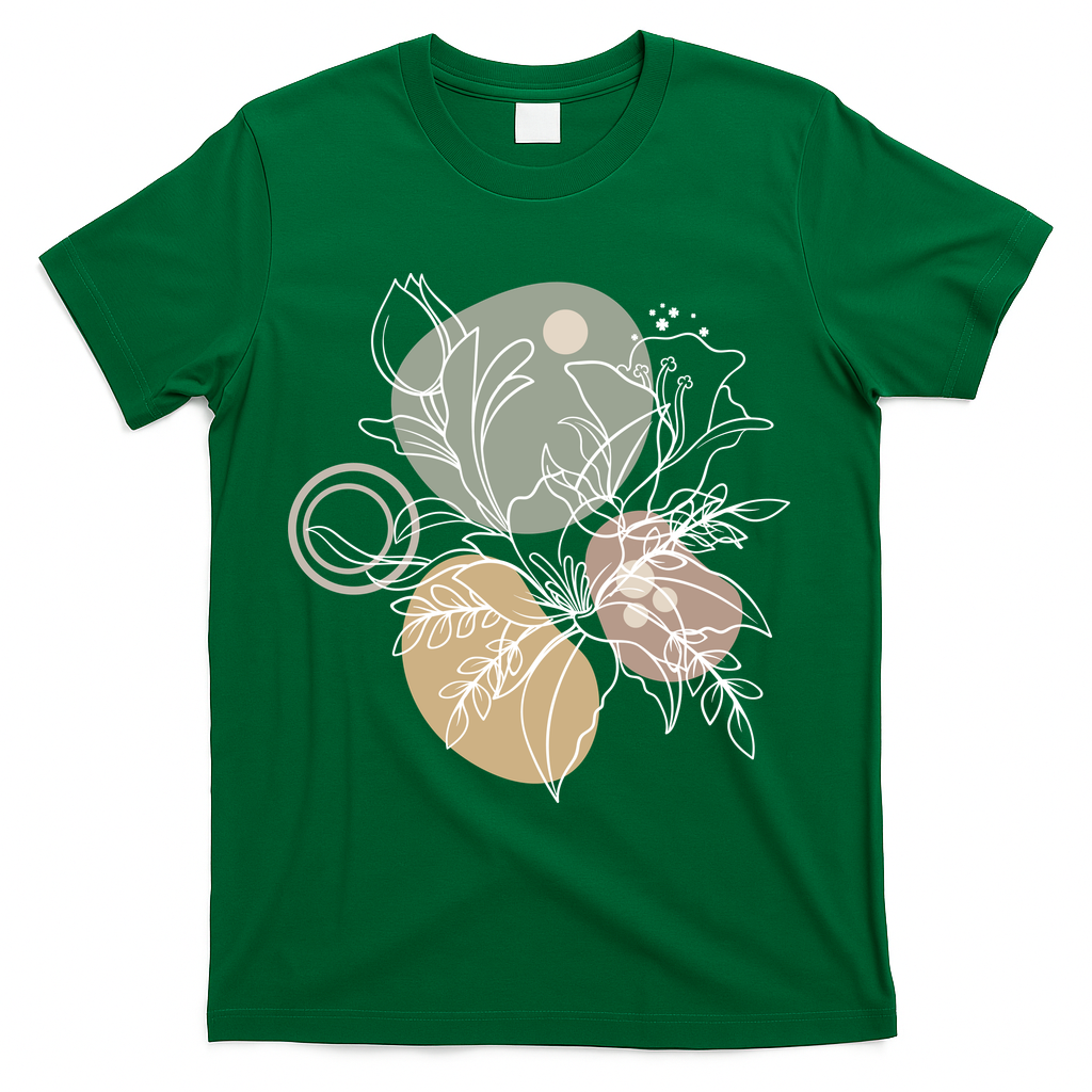 Abstract Floral Modern Botanical T-Shirt - Green
