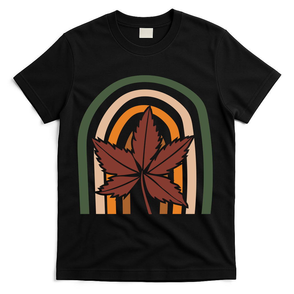Autumn Fall Retro Rainbow T-Shirt - Black