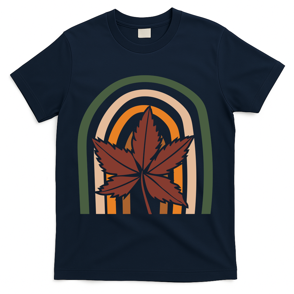 Autumn Fall Retro Rainbow T-Shirt - Navy