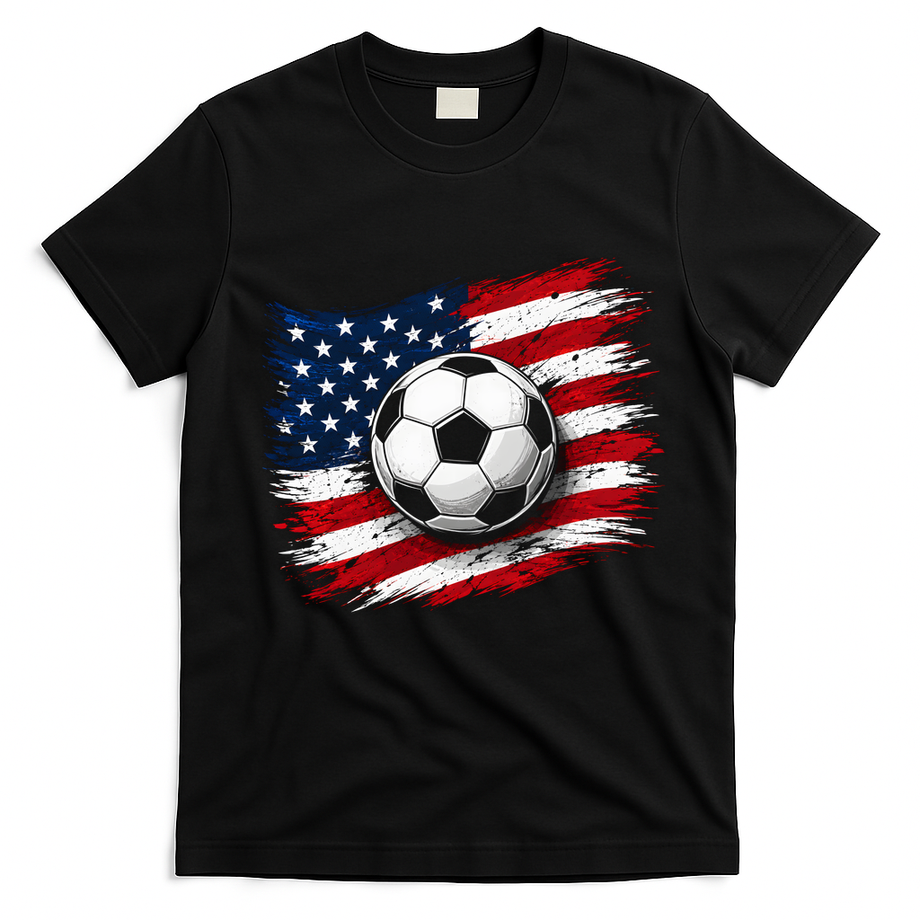 American Flag Soccer Ball USA T-Shirt - Black