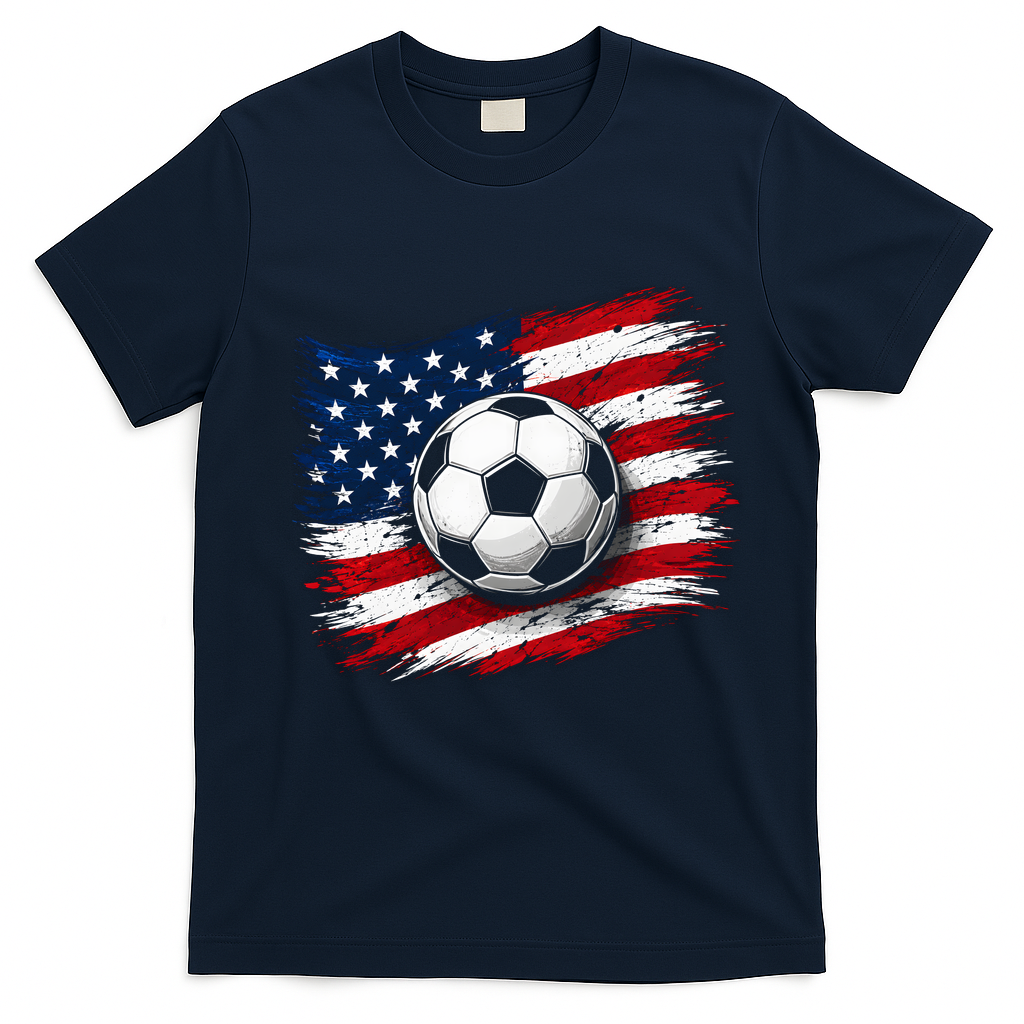 American Flag Soccer Ball USA T-Shirt - Navy Blue