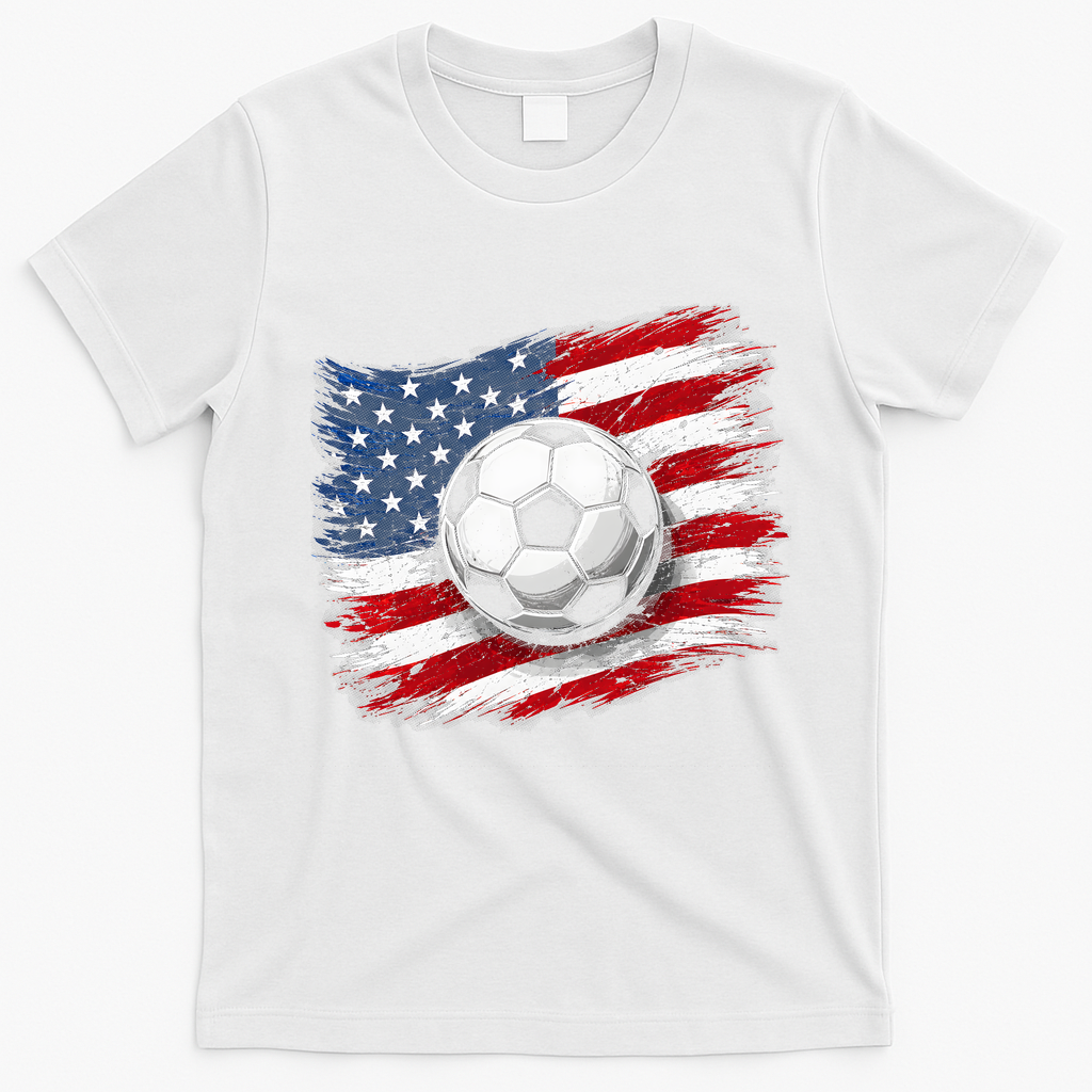 American Flag Soccer Ball USA T-Shirt - White