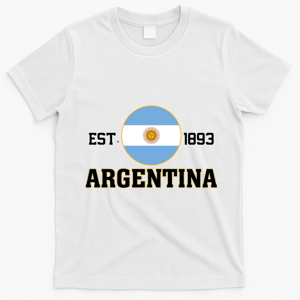 Argentina Flag Sun Emblem Soccer Fans Est 1893 T-Shirt - White