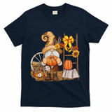 Autumn Fall Season Gnome Pumpkin Floral T-Shirt - Navy