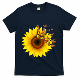Autumn Fall Sunflower Butterflies T-Shirt - Navy