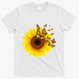 Autumn Fall Sunflower Butterflies T-Shirt - White