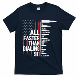 All Faster Than Dialing 911 American Flag Funny Gun Owner Gift T-Shirt - Navy Blue