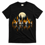 Autumn Forest Trees & Moon Reflection Outdoor Nature Lover Long Sleeve  T-Shirt - Black