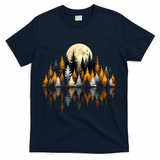 Autumn Forest Trees & Moon Reflection Outdoor Nature Lover Long Sleeve  T-Shirt - Navy