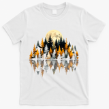Autumn Forest Trees & Moon Reflection Outdoor Nature Lover Long Sleeve  T-Shirt - White