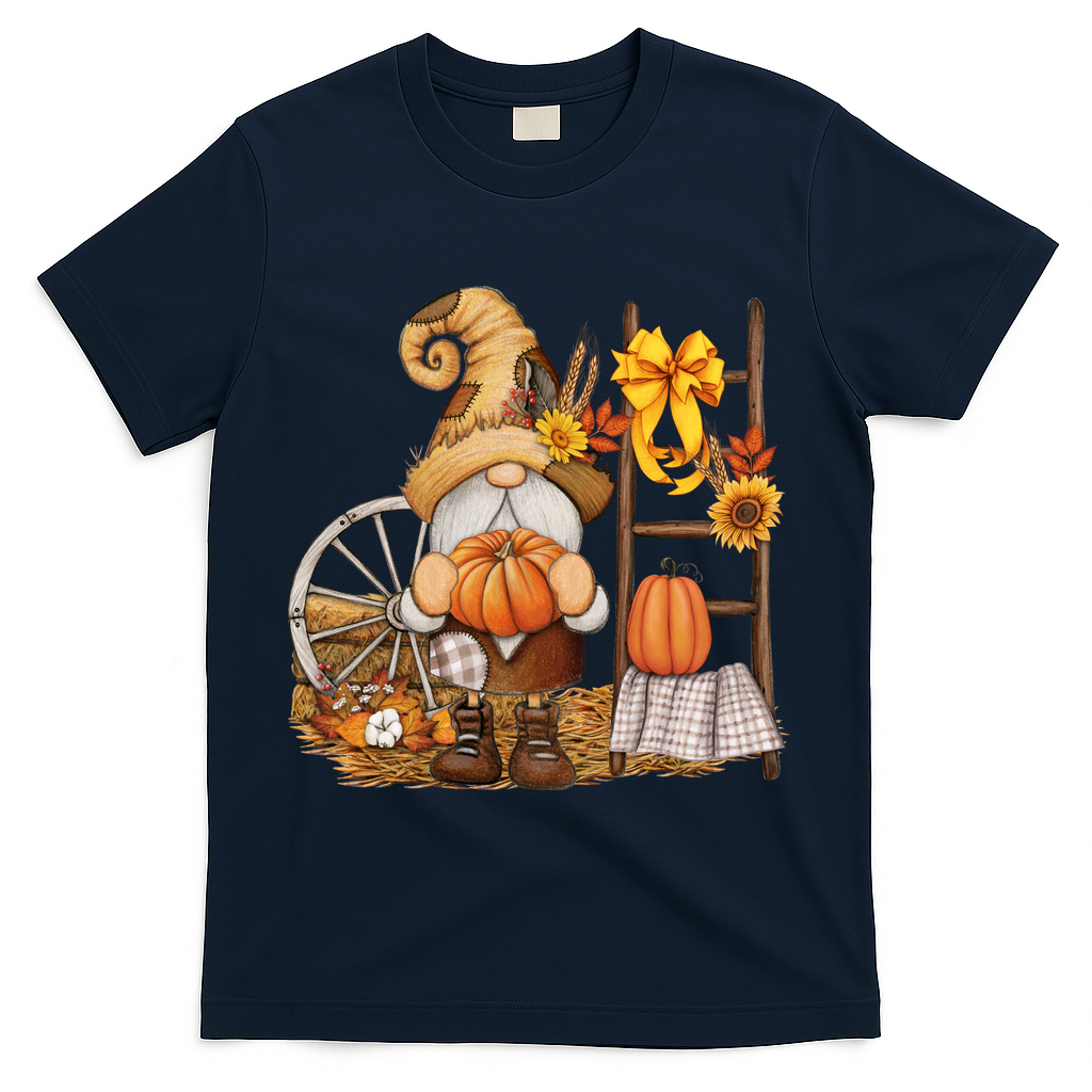 Autumn Gnome Cute Fall Season T-Shirt - Navy