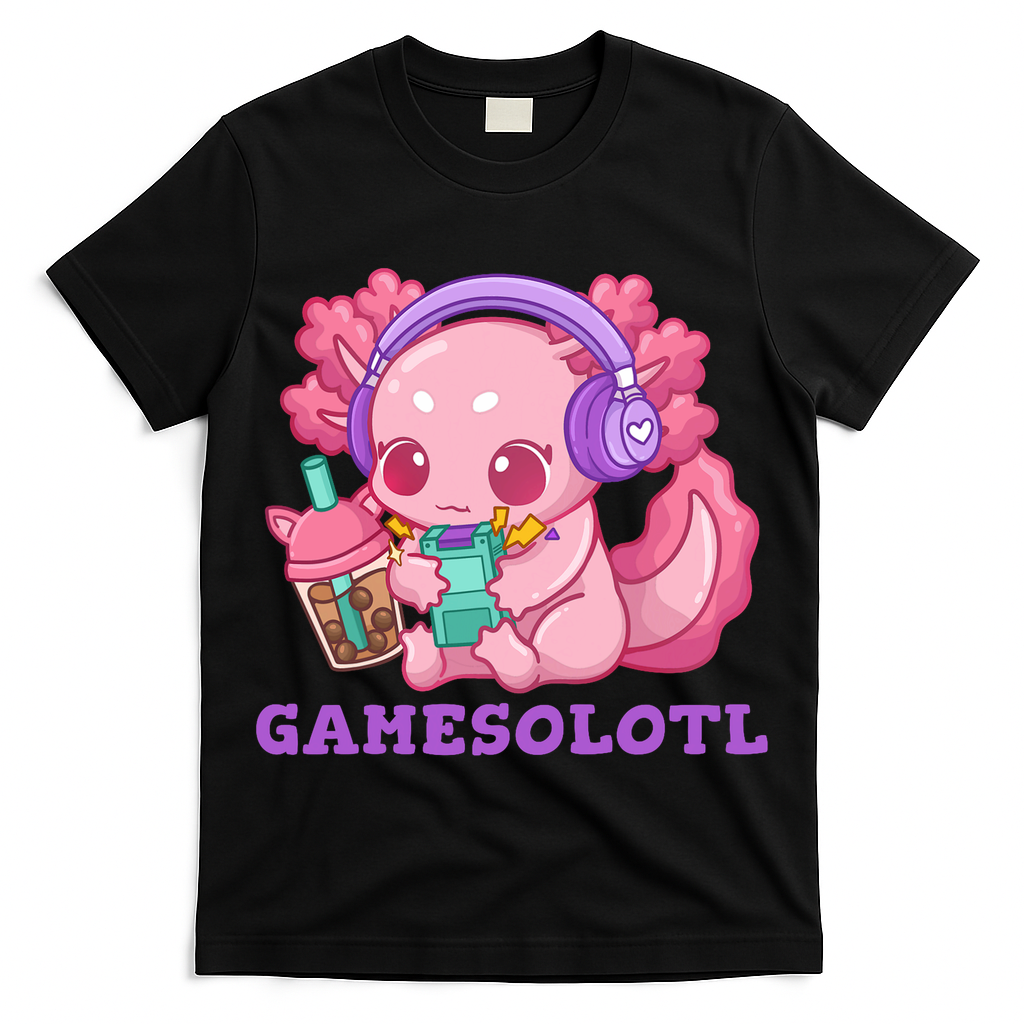 Axolotl Gaming Gamer Video Games Boba Tea Bubble Anime T-Shirt