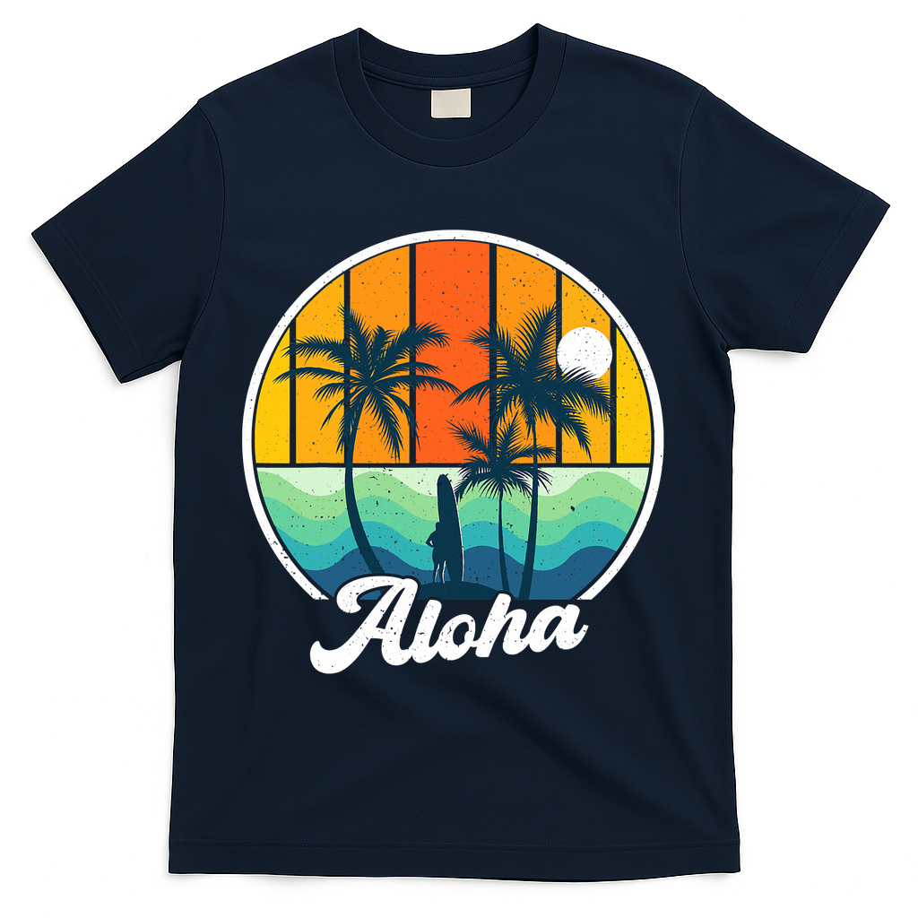 Aloha Hawaii Hawaiian Island Funny Summer T-Shirt - Navy
