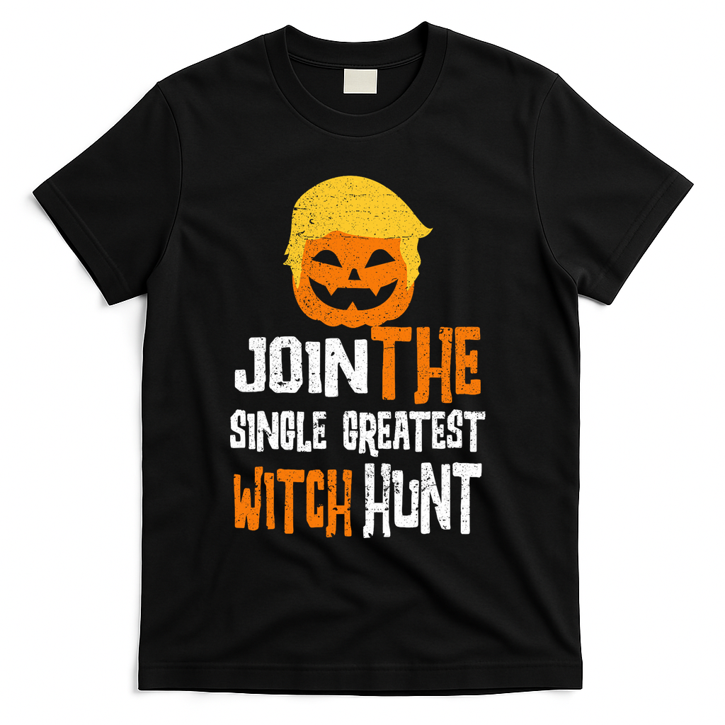 Anti-Trump Halloween Pumpkin Join Single Greatest Witch Hunt T-Shirt - Black