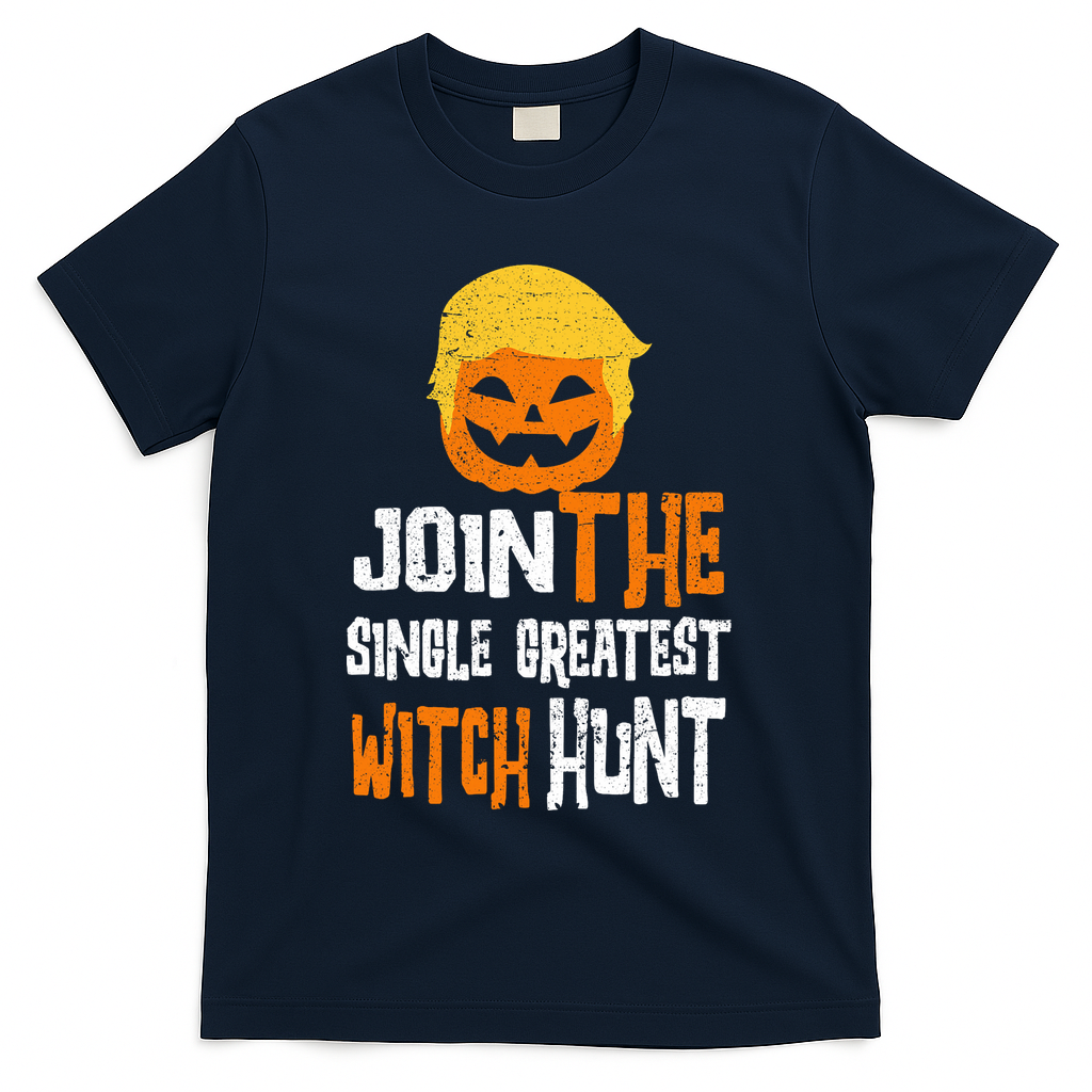 Anti-Trump Halloween Pumpkin Join Single Greatest Witch Hunt T-Shirt - Navy