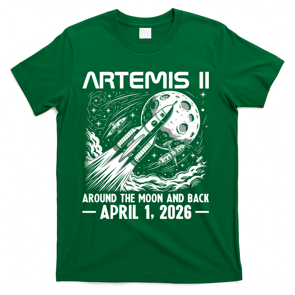 Artemis II Around The Moon And Back 2026 T-Shirt - Green