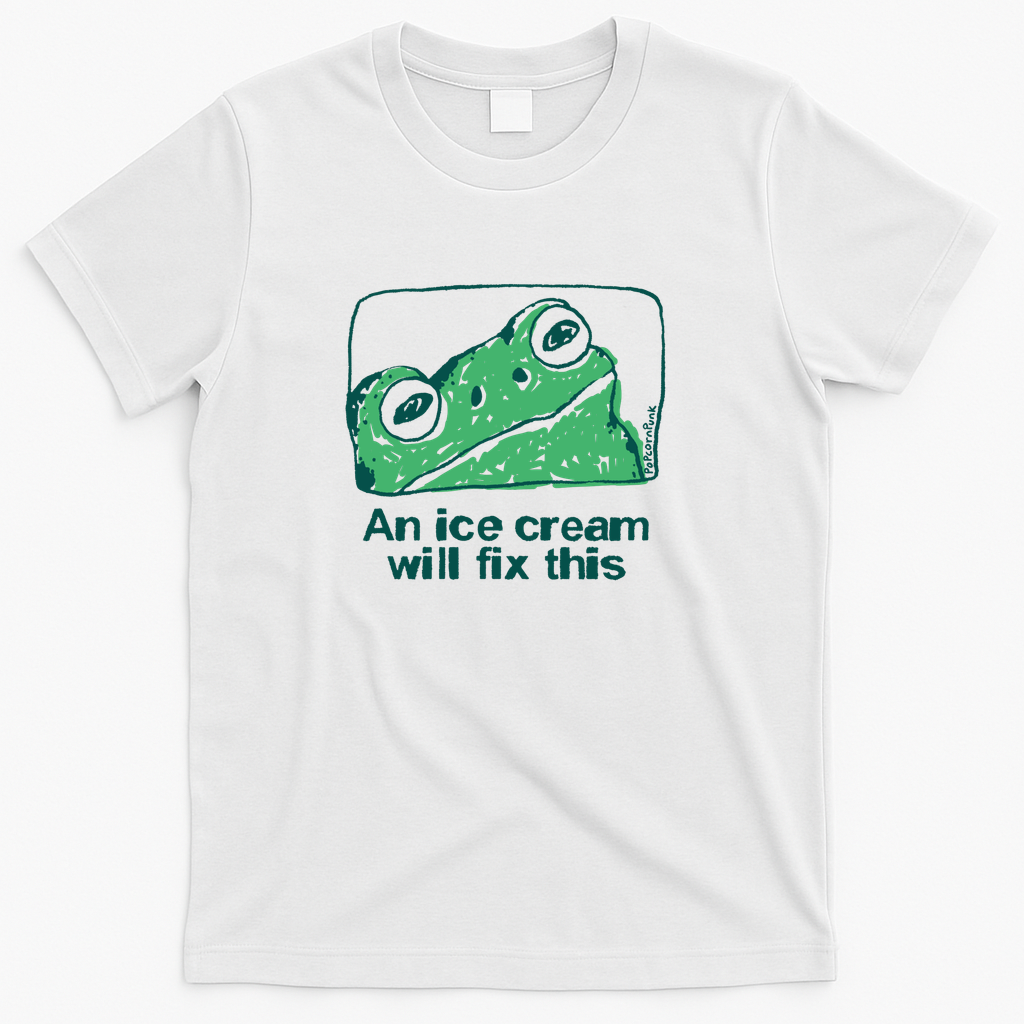 An ice cream will fix this frog - White