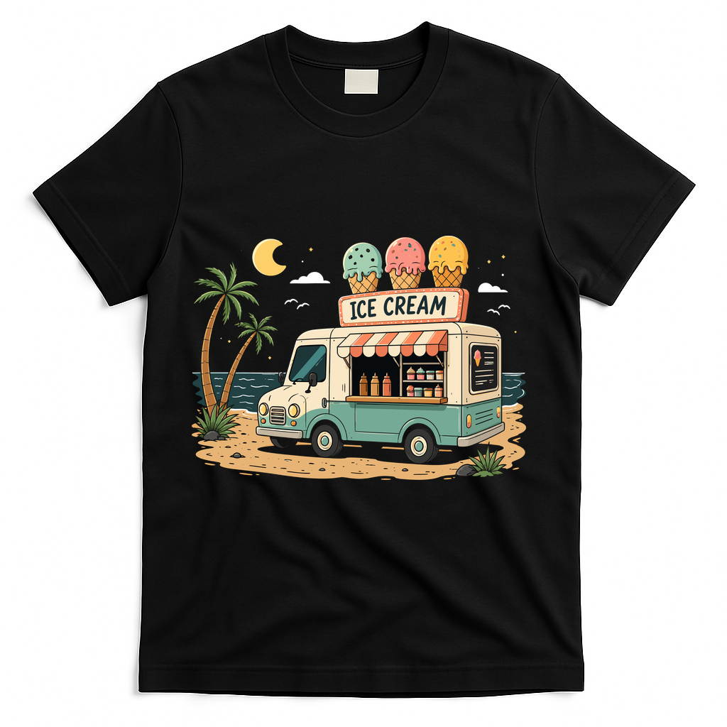Arcade Ice Cream Truck Retro Summer 1980s T-Shirt - Black