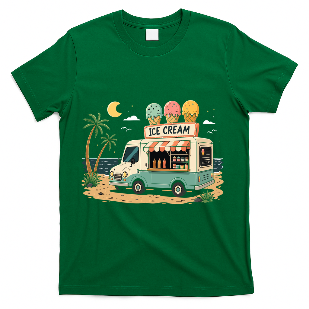 Arcade Ice Cream Truck Retro Summer 1980s T-Shirt - Green