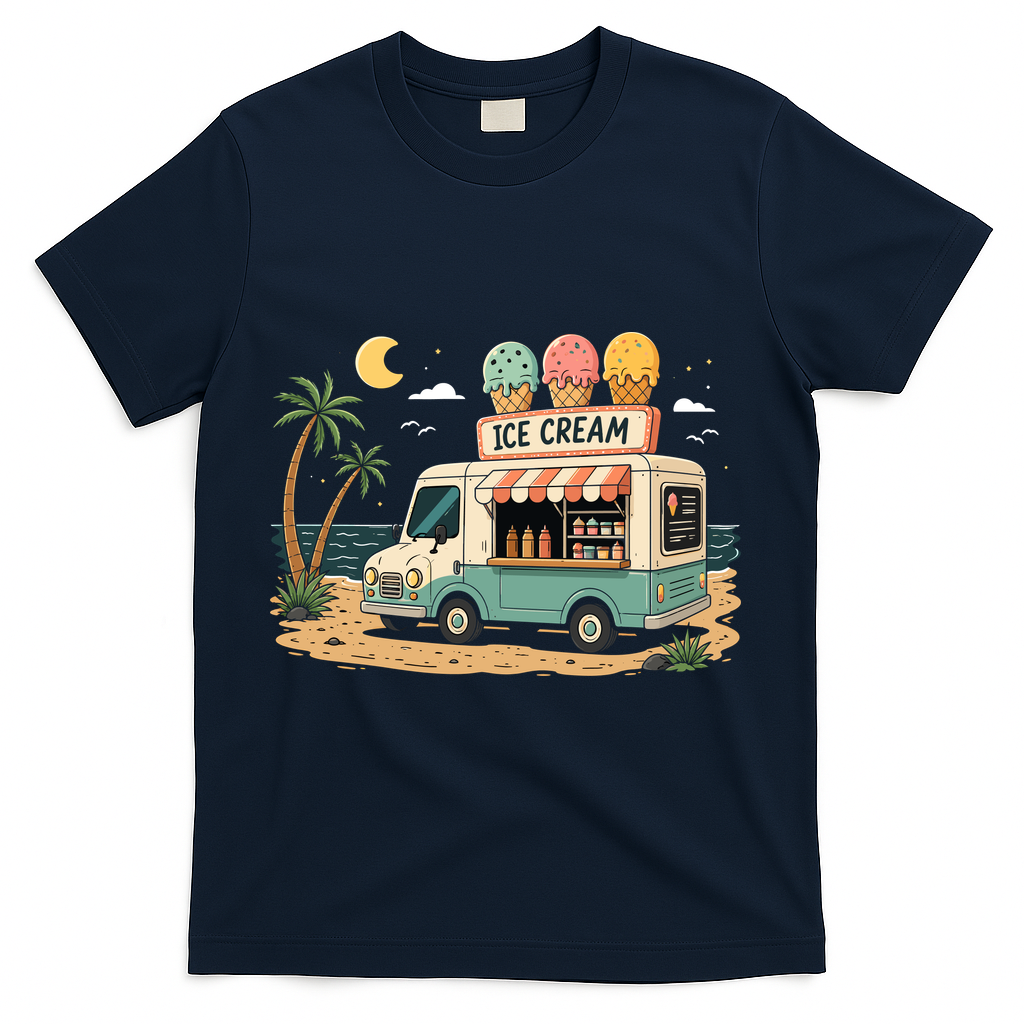 Arcade Ice Cream Truck Retro Summer 1980s T-Shirt - Navy