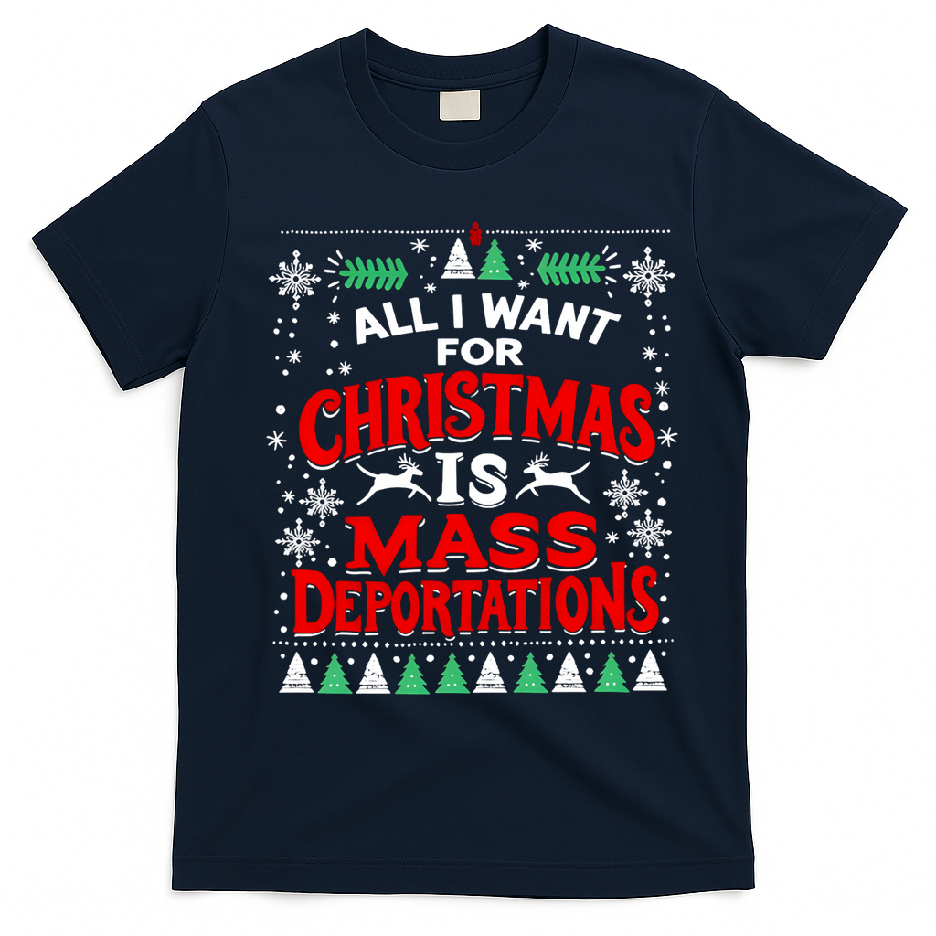 All I Want For Christmas Is Mass Deportation T-Shirt - Navy Blue