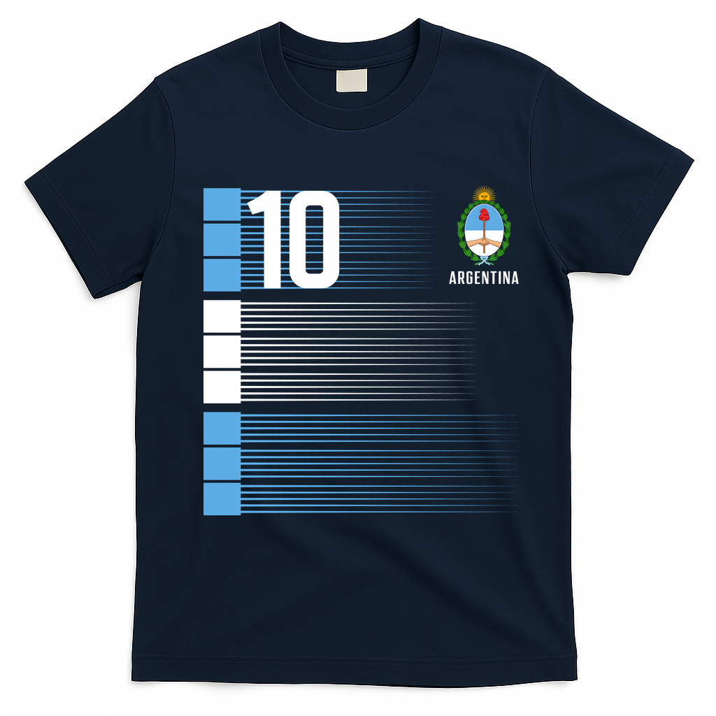 Argentina Jersey 10 Soccer World T-Shirt - Navy Blue