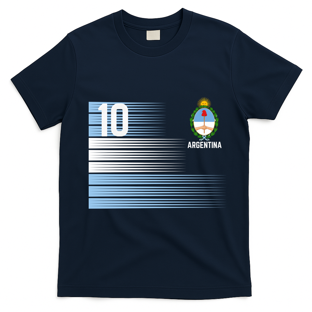 Argentina Jersey Number 10 Soccer Fan T-Shirt - Navy Blue