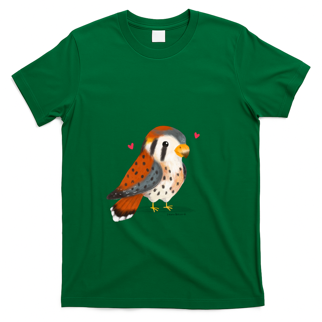 American Kestrel bird with little hearts - Green