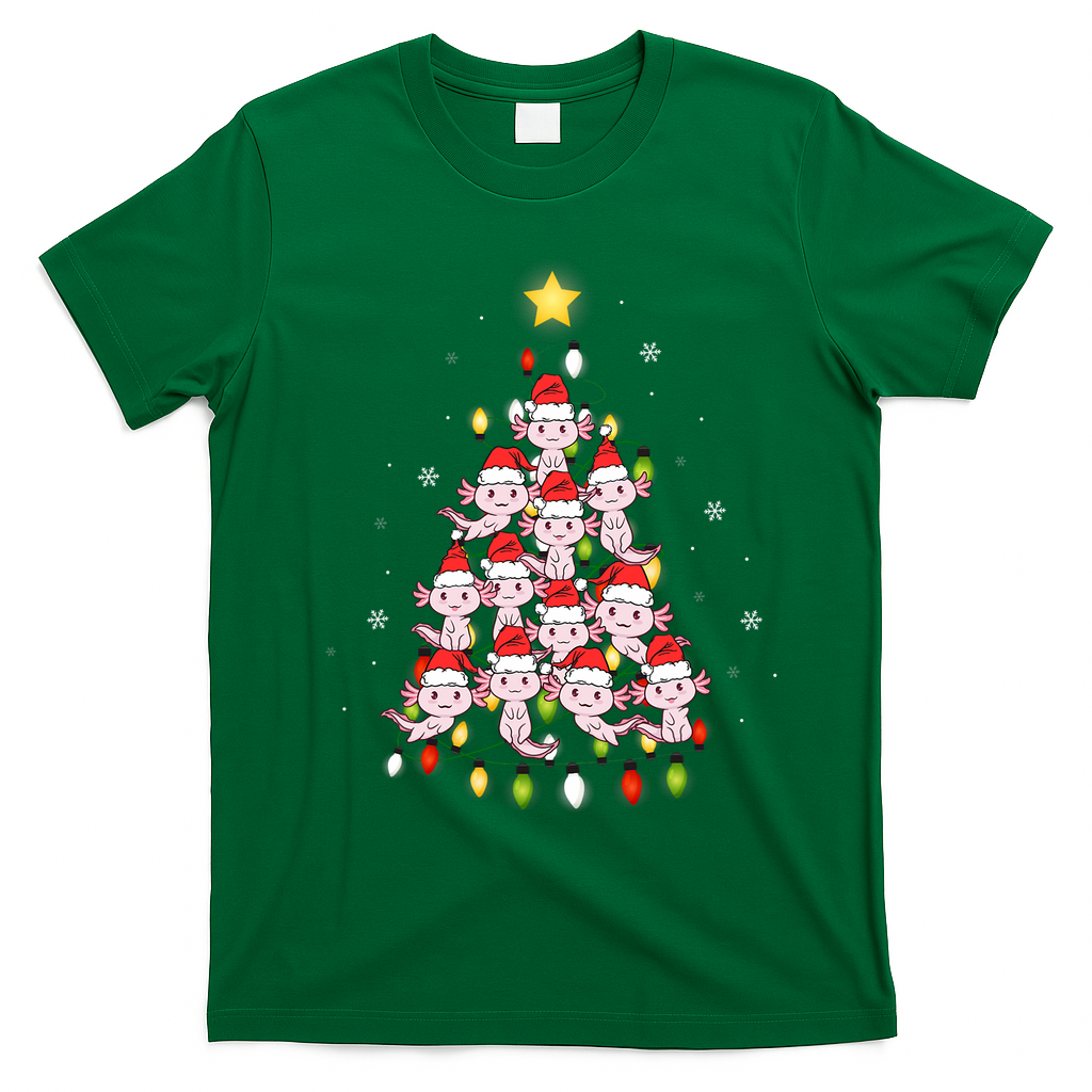 Axolotl Kawaii Christmas Tree Lights Pajama Xmas Tree T-Shirt - Irish Green