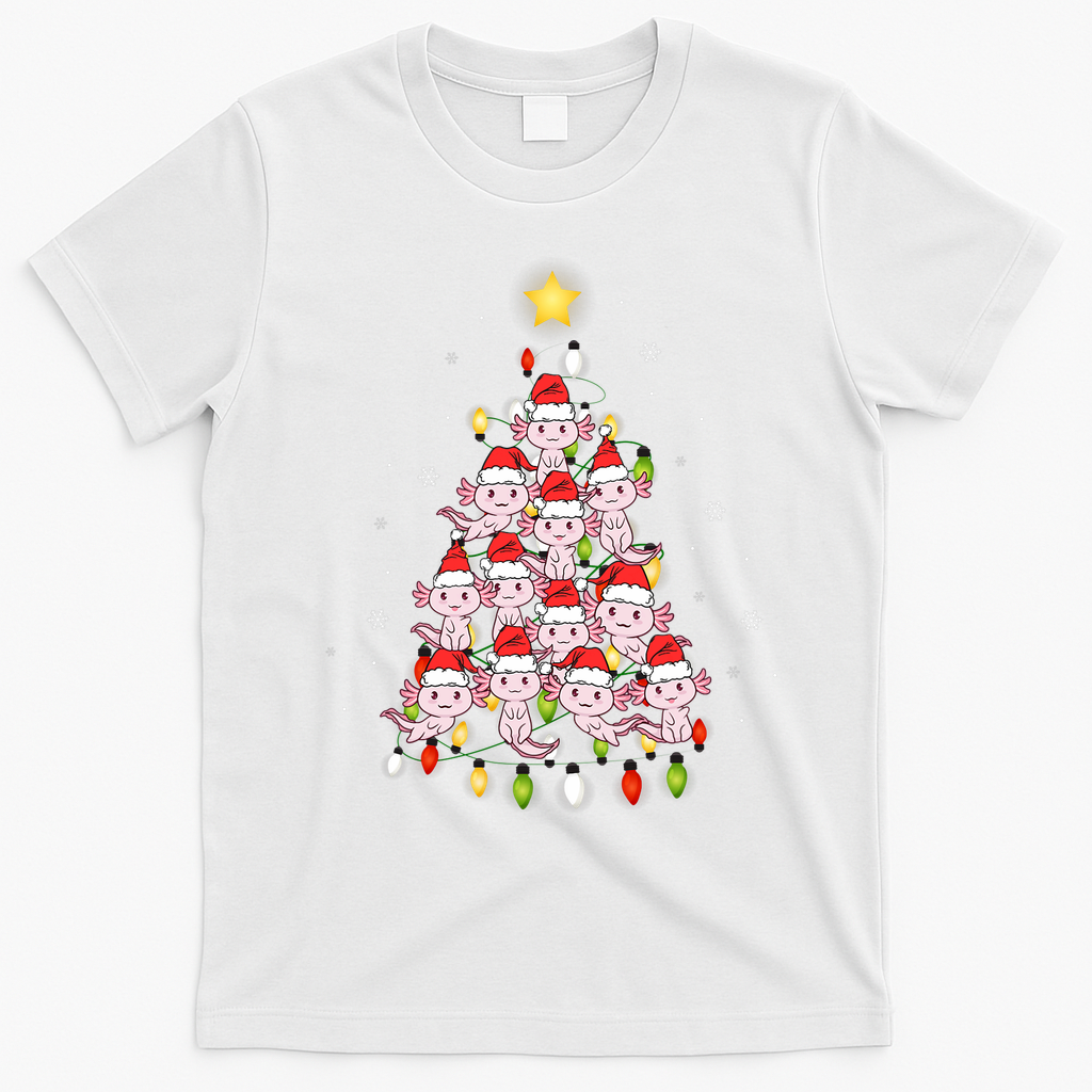Axolotl Kawaii Christmas Tree Lights Pajama Xmas Tree T-Shirt - White