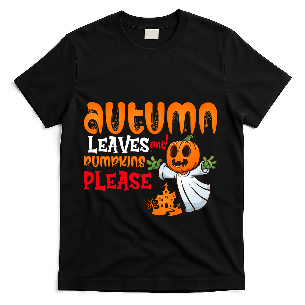 Autumn Leaves And Pumpkins Please T-Shirt - Black