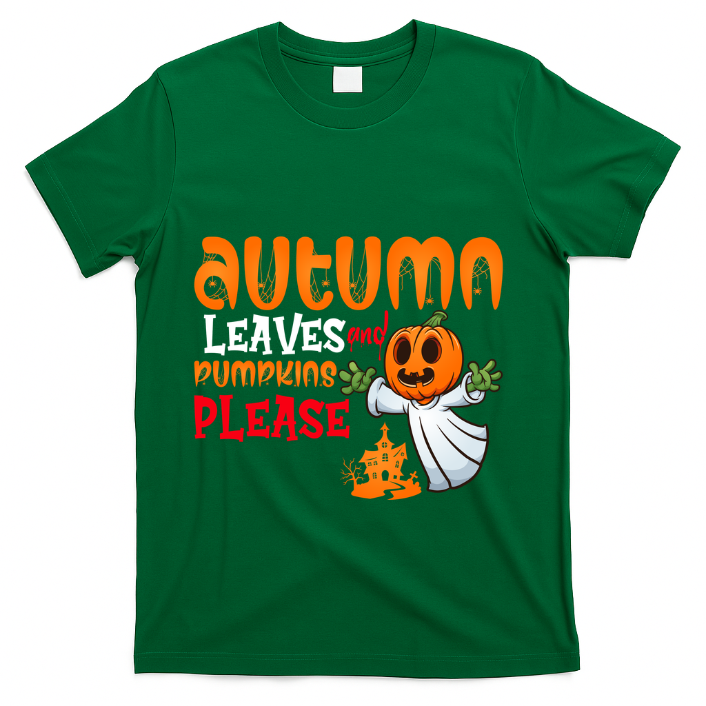 Autumn Leaves And Pumpkins Please T-Shirt - Green