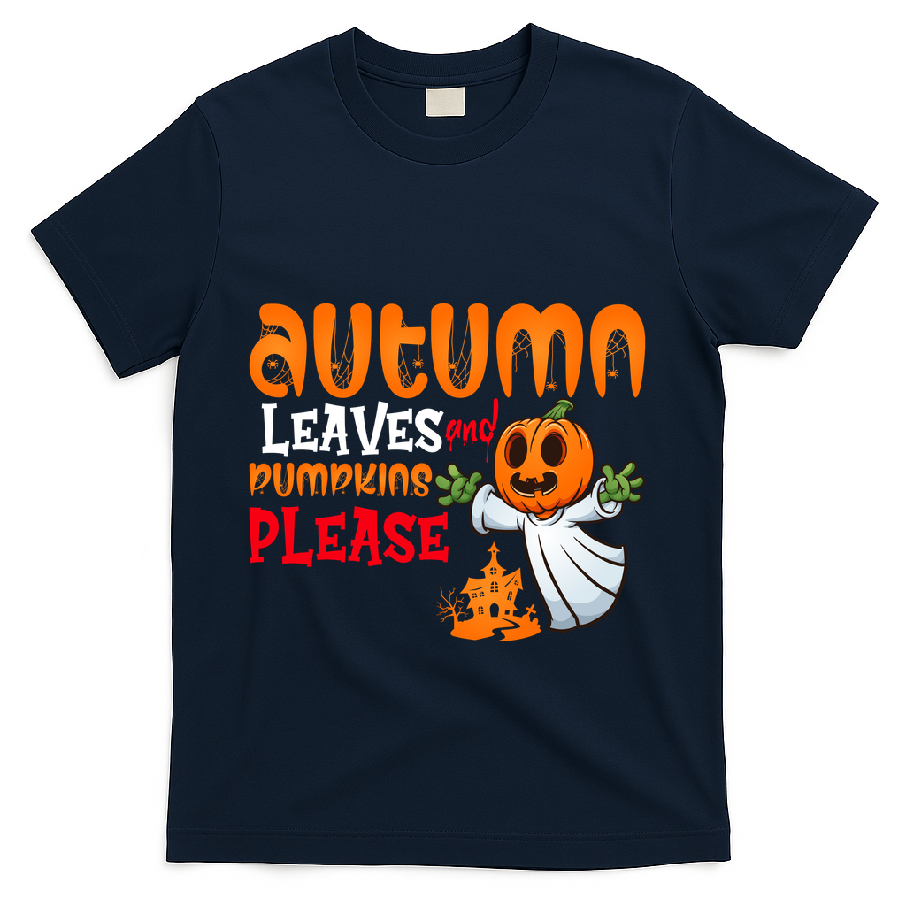 Autumn Leaves And Pumpkins Please T-Shirt - Navy