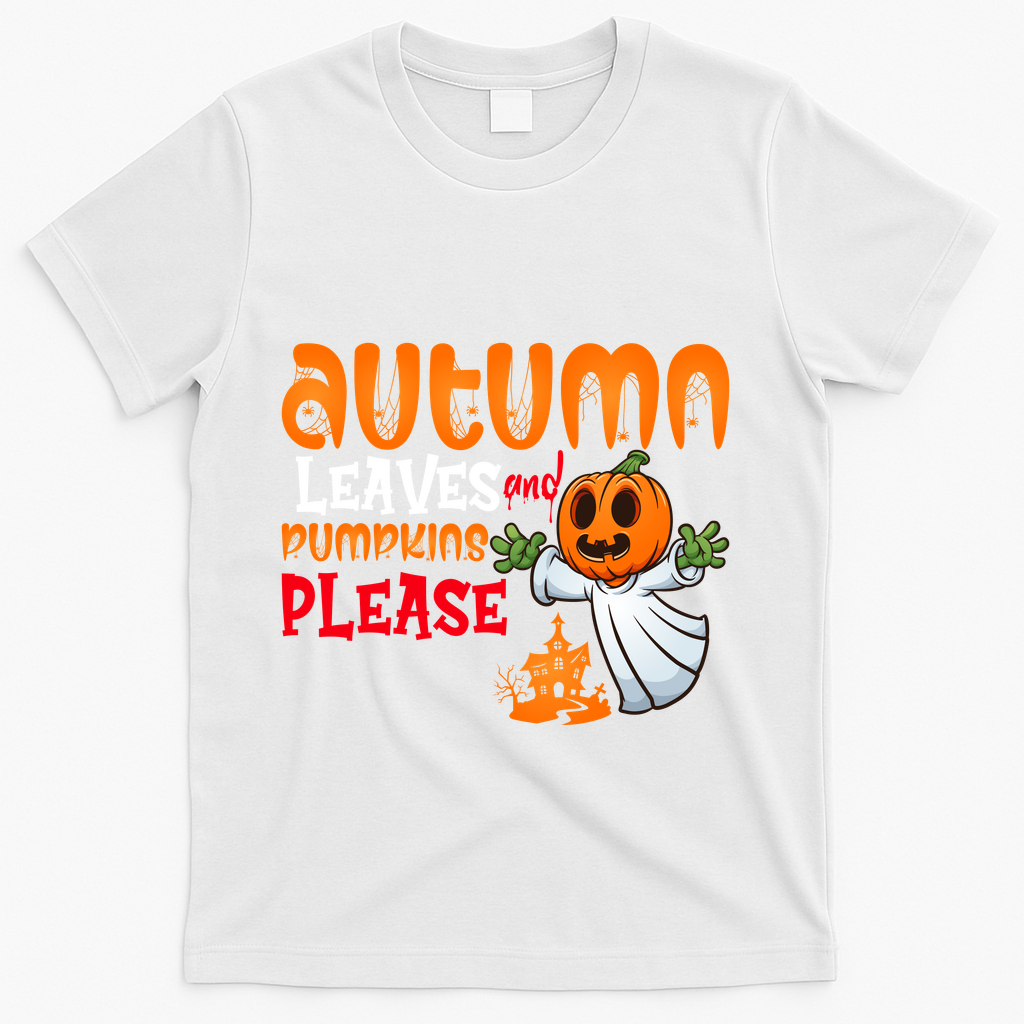 Autumn Leaves And Pumpkins Please T-Shirt - White