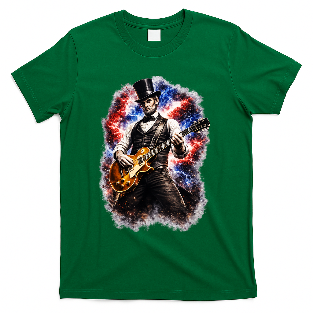 Abraham Lincoln Abe Lincoln Playing Guitar T-Shirt - Green