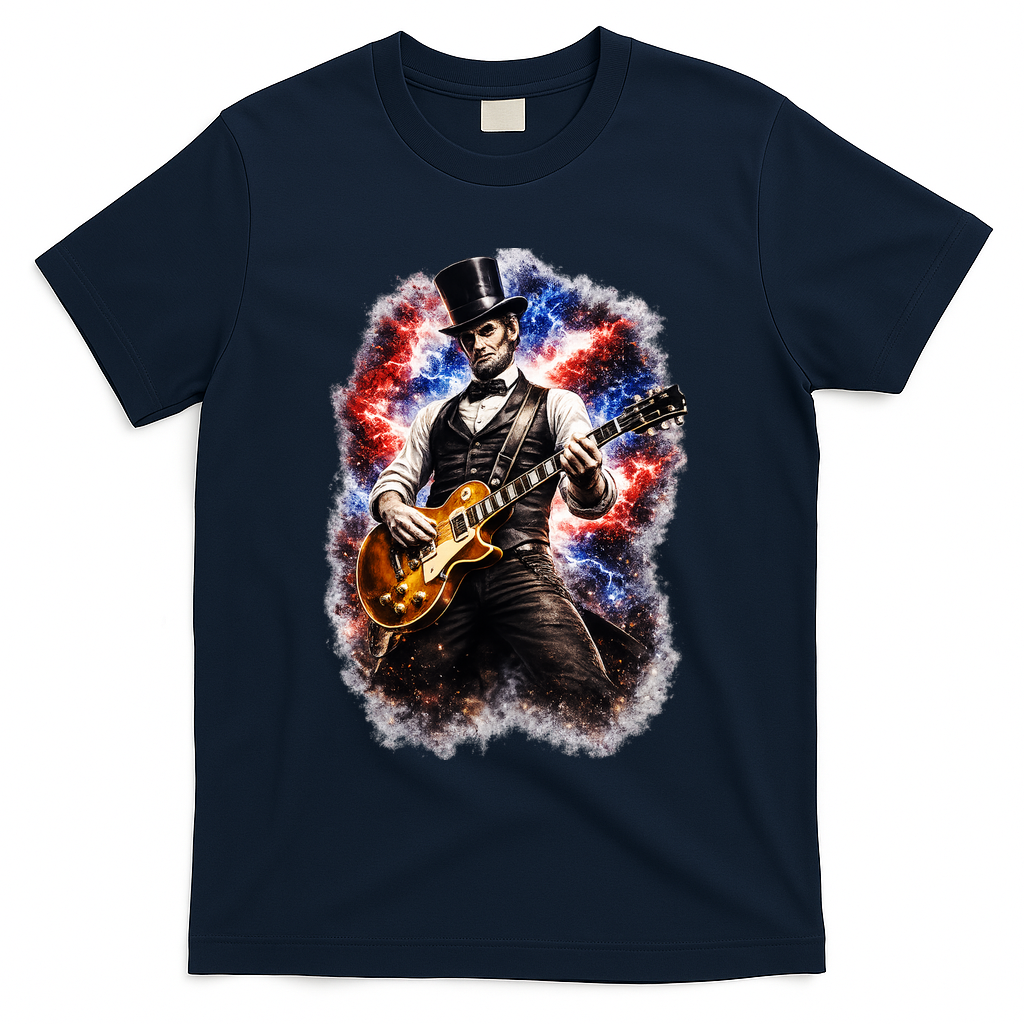 Abraham Lincoln Abe Lincoln Playing Guitar T-Shirt - Navy