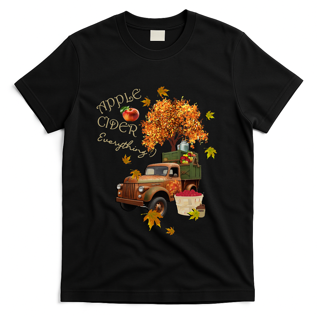 Autumn Leaves and Truck Design Apple Cider Everything Fall T-Shirt - Black