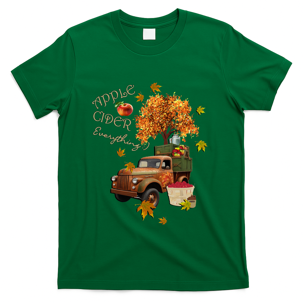 Autumn Leaves and Truck Design Apple Cider Everything Fall T-Shirt - Green