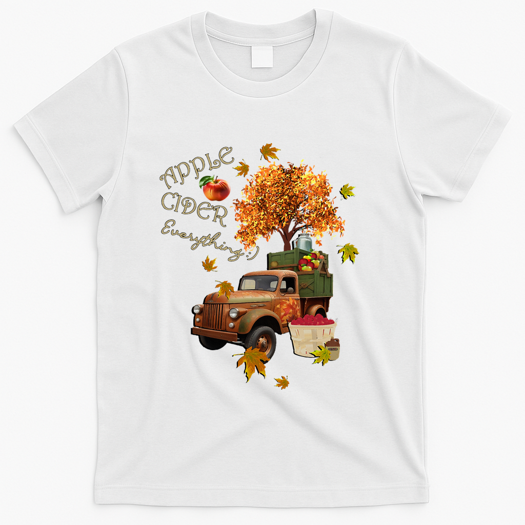 Autumn Leaves and Truck Design Apple Cider Everything Fall T-Shirt - White