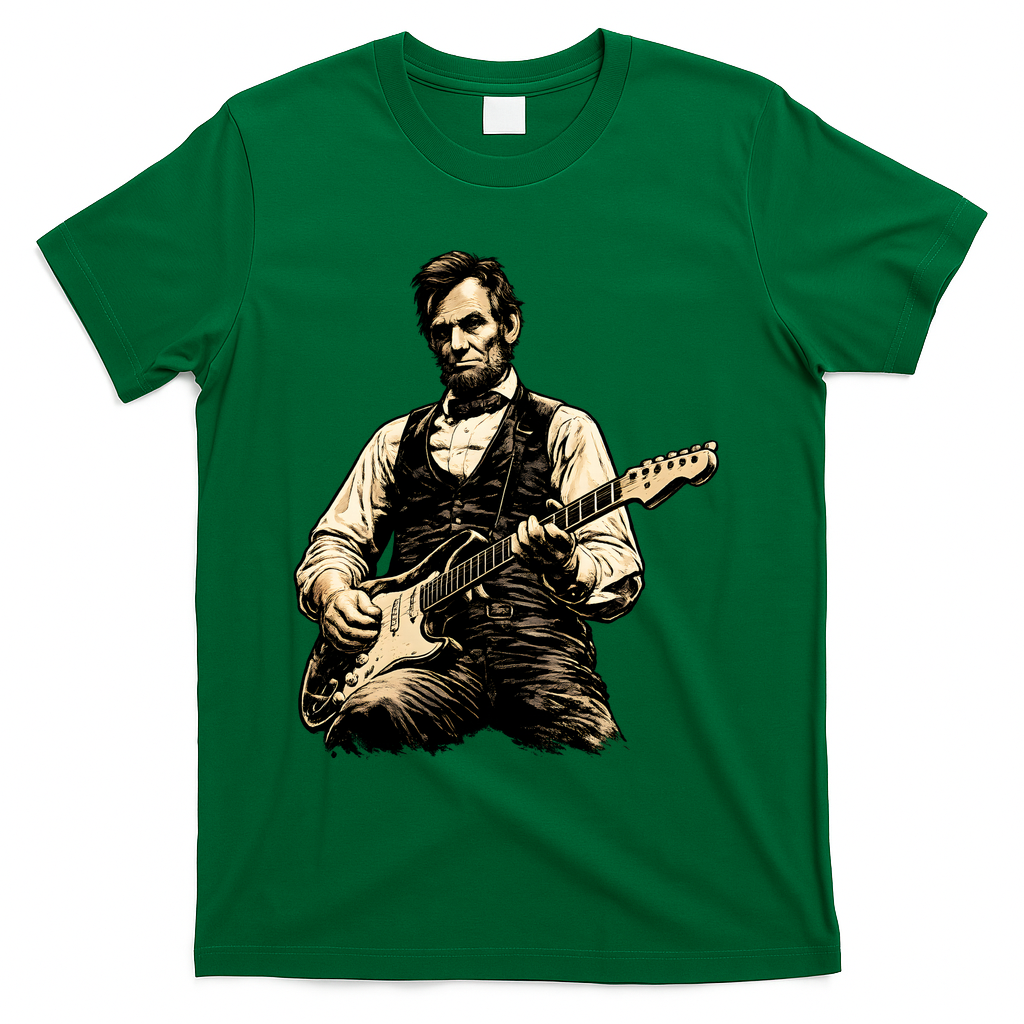 Abraham Lincoln Abe Playing Guitar Vintage T-Shirt - Green
