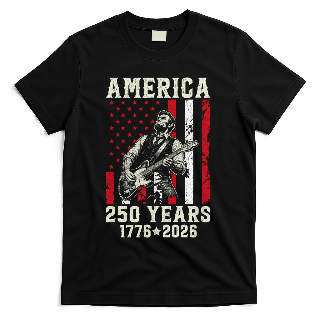 Abraham Lincoln Abe Playing Guitar 250 Years 1776-2026 T-Shirt - Black