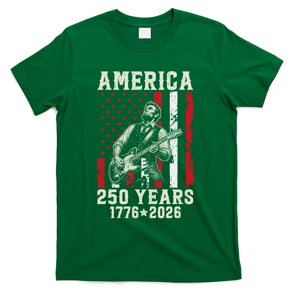 Abraham Lincoln Abe Playing Guitar 250 Years 1776-2026 T-Shirt - Green